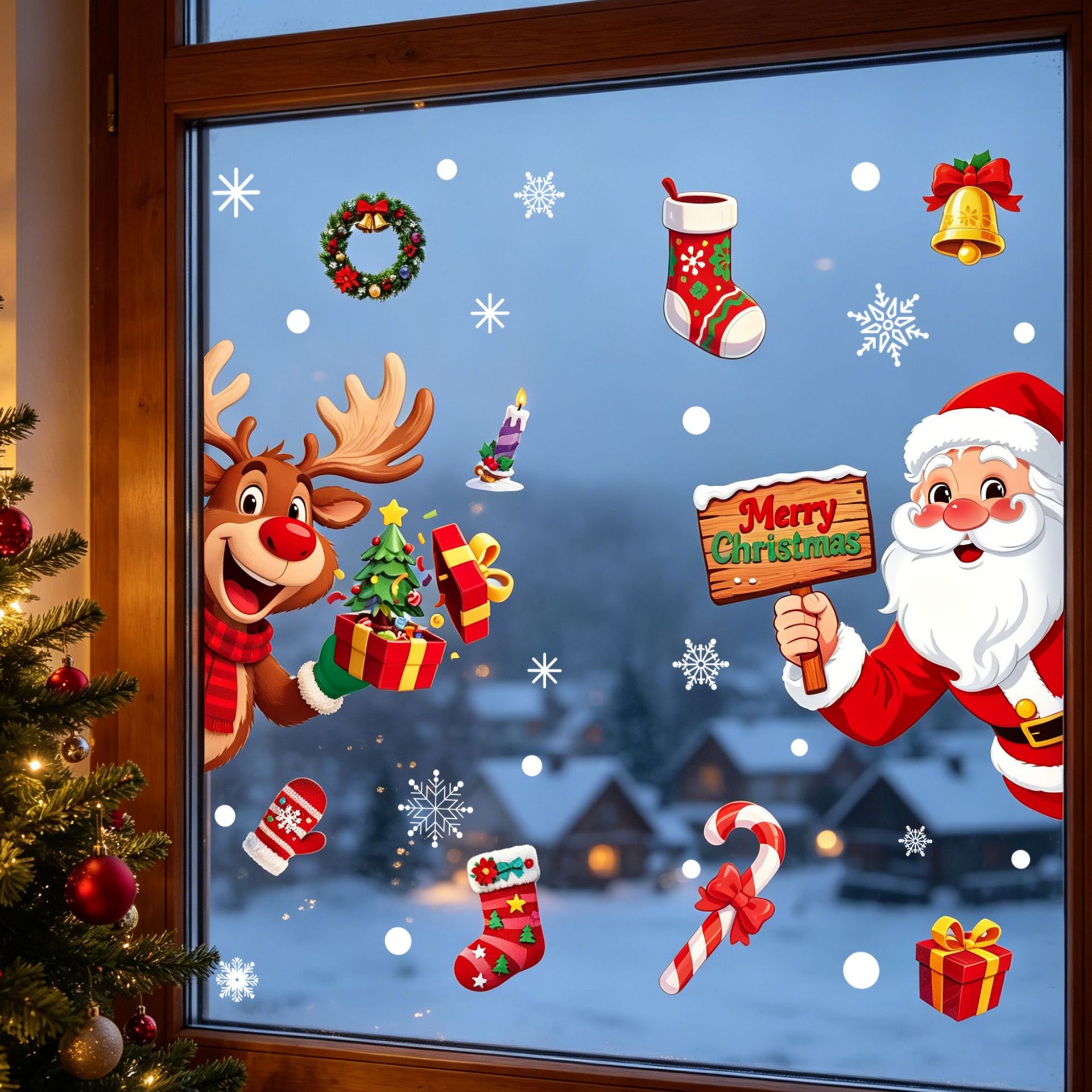Christmas Static Glass Sticker - Elk Bugle Call 评论和价格